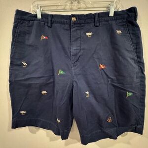 Polo Ralph Lauren Shorts Mens 38 Blue Stretch Classic Fit Sailing Flags Knots